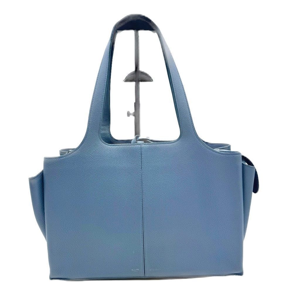 Auth Celine Steel Blue Vitello Pebble Grained Leather Trifold Bag Preloved Purse